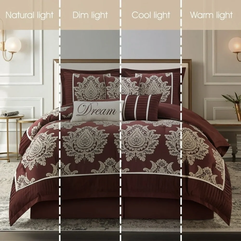 Nanshing Therese 7 Piece Comforter Set, King, Burgundy NWT